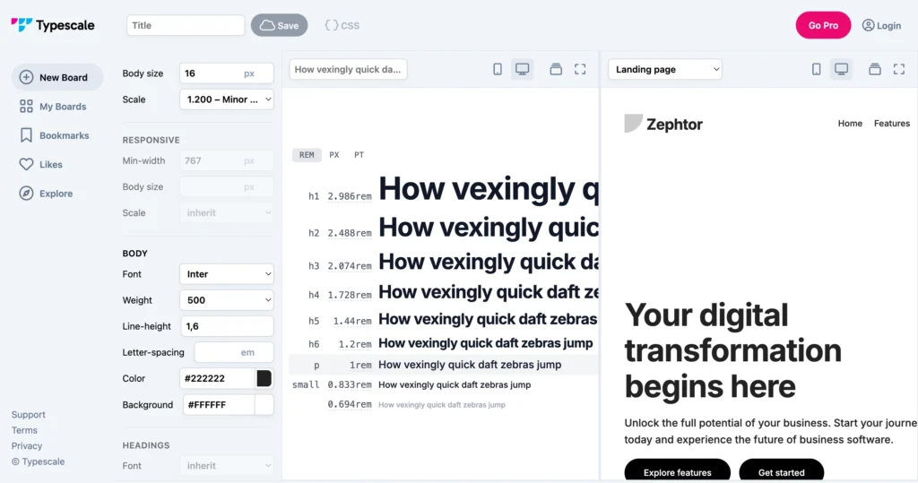 Linkt til site Typescale